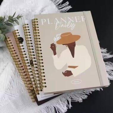 Custom hardcover weekly planner spiral bound booklet with colorful design