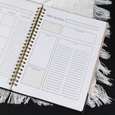 Custom hardcover weekly planner spiral bound booklet with colorful design