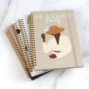 Custom hardcover weekly planner spiral bound booklet with colorful design
